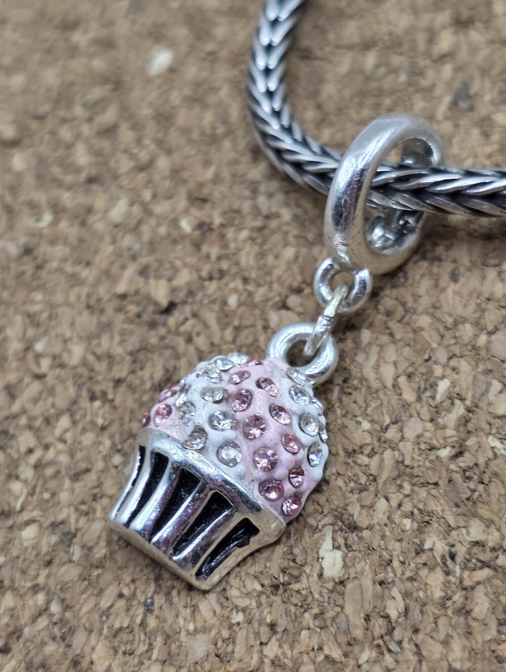 5/$25 ❤️ WHITE AND PINK CZ SILVER CUPCAKE CHARM FOR PANDORA